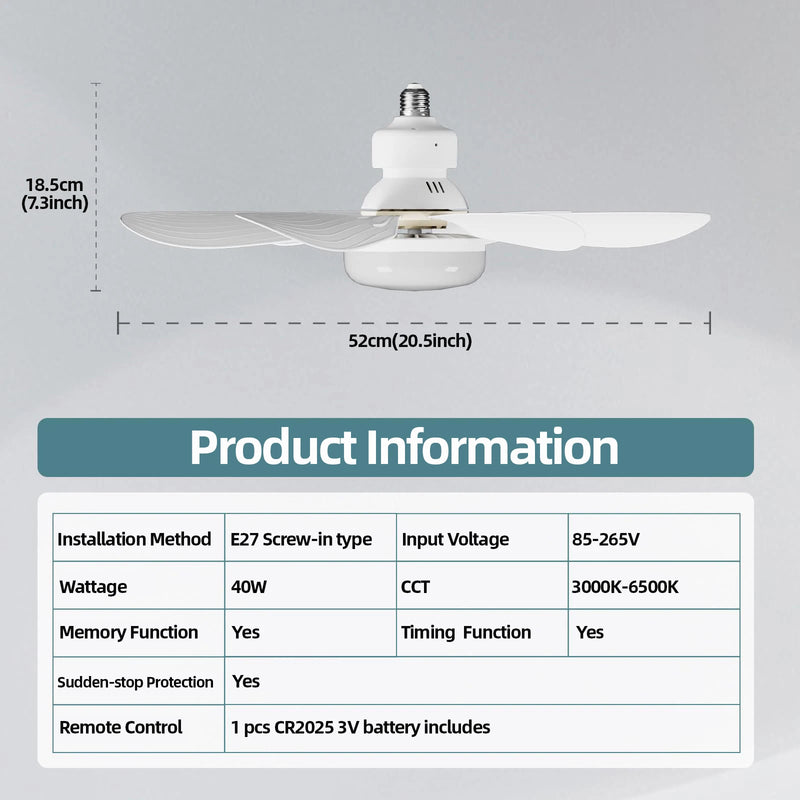 VENTILADOR DE TETO PORTÁTIL ULTRACOOL COM 42 E 52 CM - CONTROLE REMOTO E LUMINÁRIA